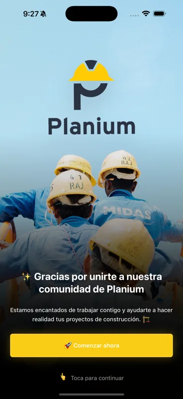 Pantalla de bienvenida de la app Planium para operarios